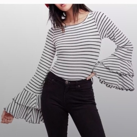 We the Free |Size Small Striped Ruffled Sleeved Top - Picture 2 of 8
